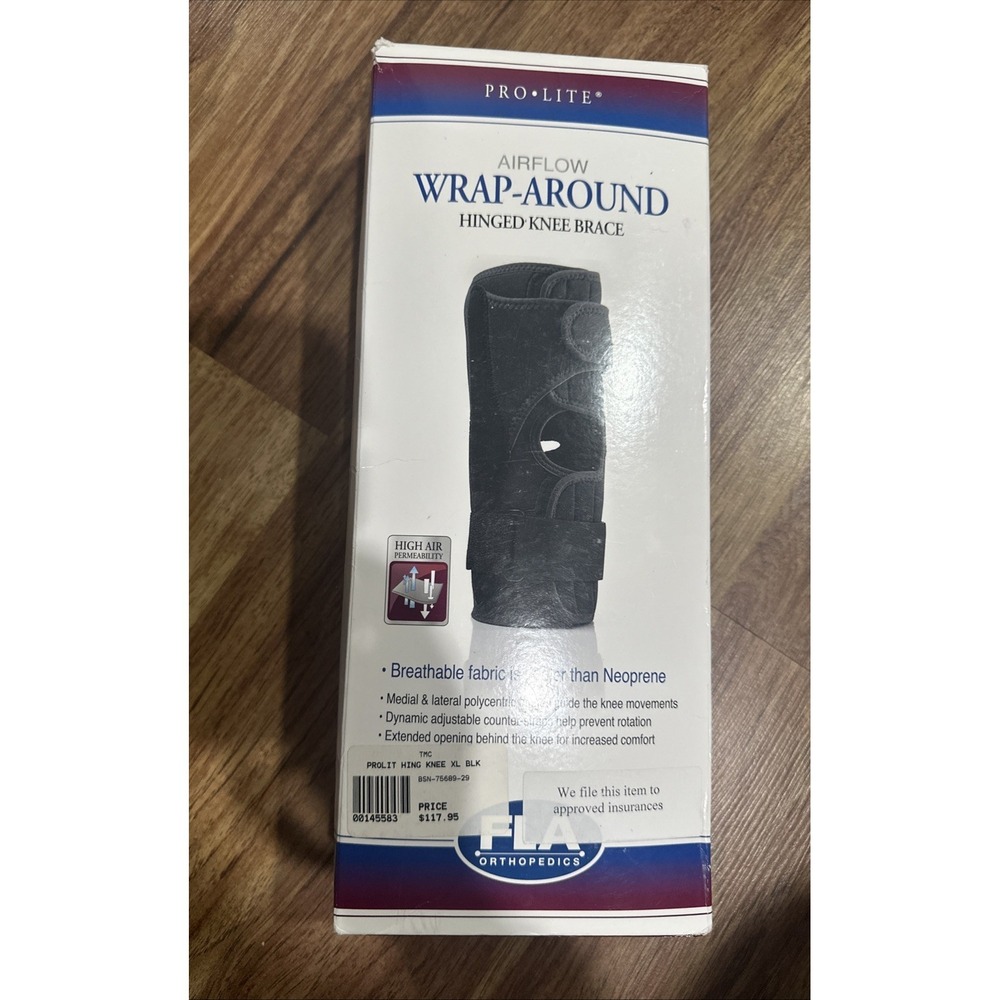 FLA Airflow Wrap Around Hinged Knee Brace (Black) X-Large Open Box